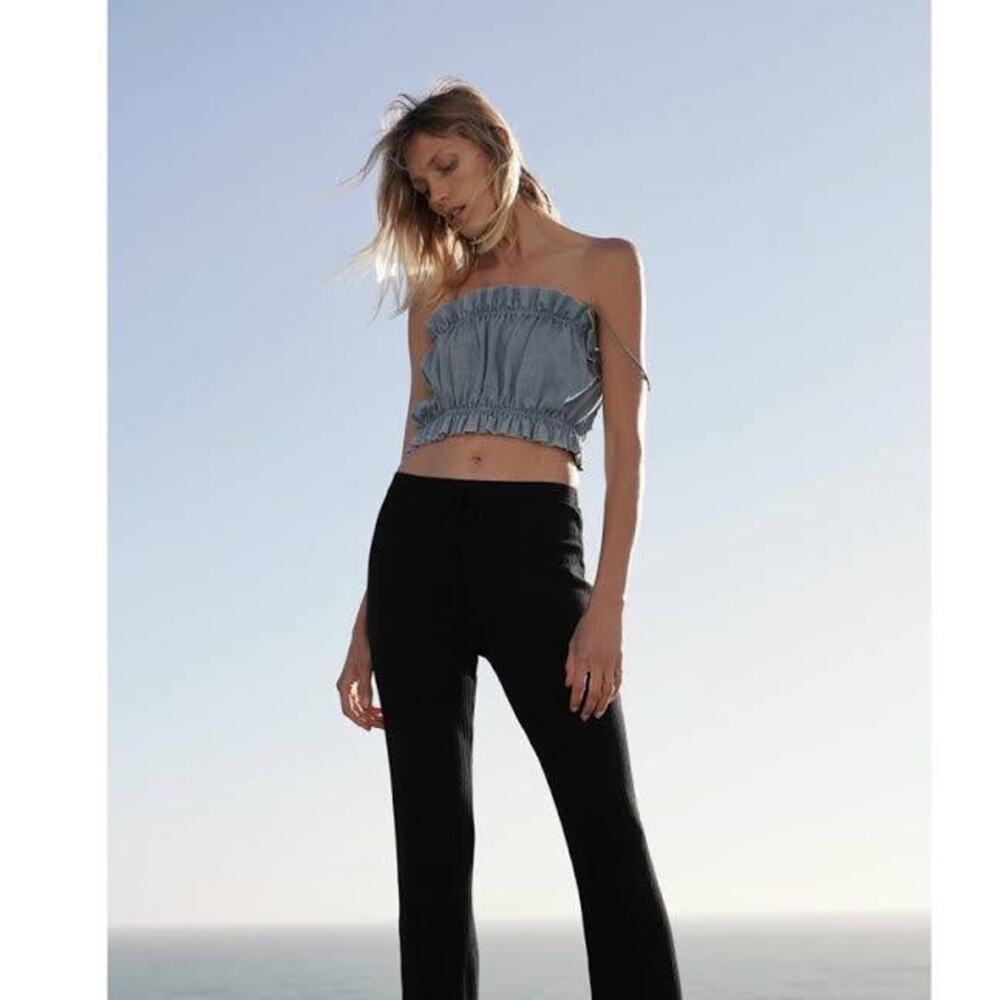 NWT Zara Blue Ruffle Crop Top